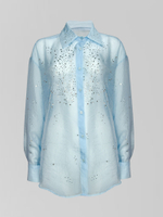 Рубашка by GOR 25582 однотонная полупрозрачная со стразами