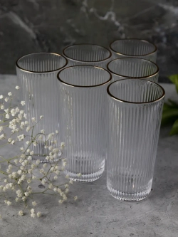 Ребристые бокалы для виски, 330 мл. 6 шт. с золотой каймой