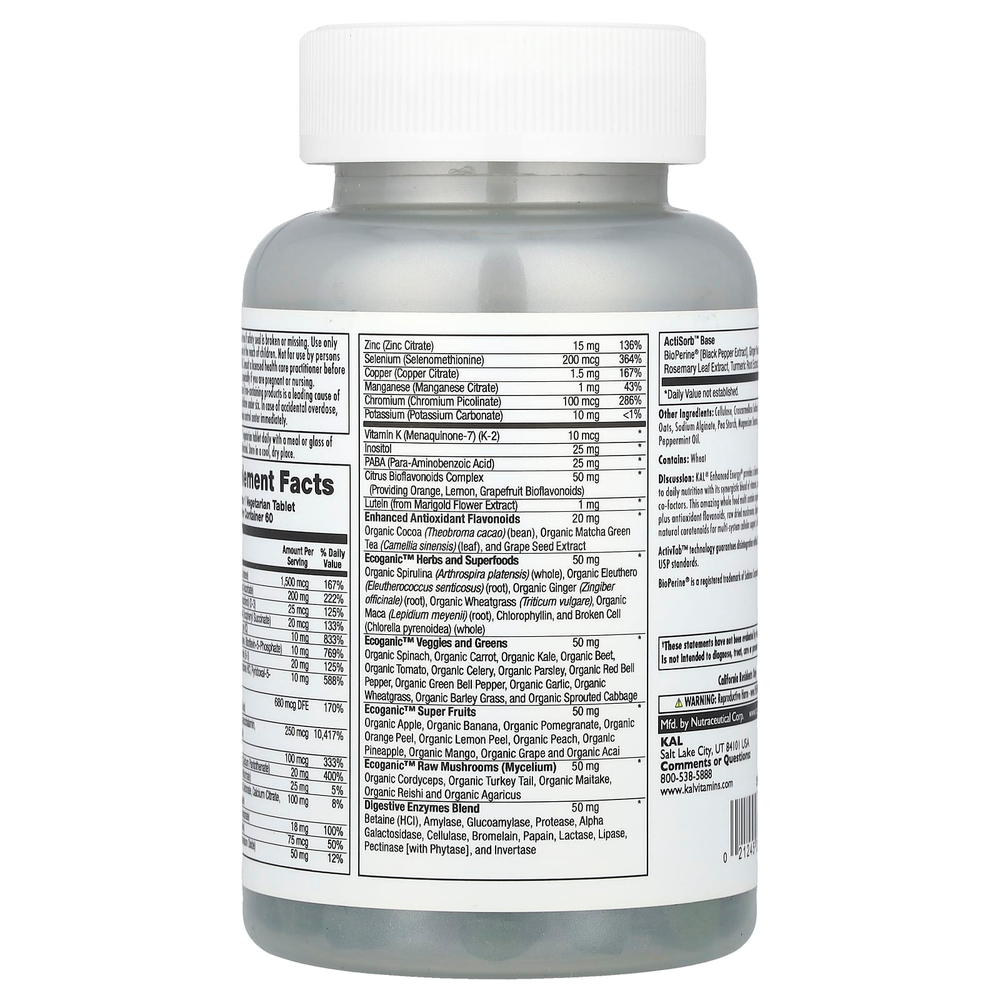 KAL, Enhanced Energy®, мультивитамины из цельных продуктов, 60 растительных таблеток