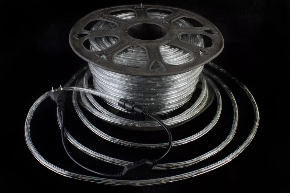 Дюралайт круглый Ø 10.5 мм., 220V, 3-жилы, теплые белые LED лампы 24 шт на 1 м., бухта 50 м, силикон, Winner (05.50.10,5.24WW)