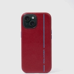 Чехол кожаный для iPhone® 15 Piquadro Blue Square/Red