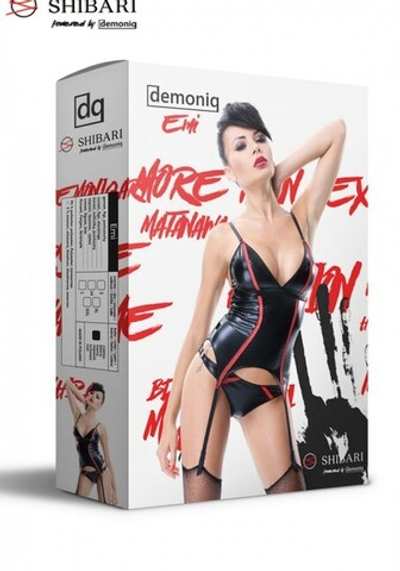 Корсаж из матовой кожи Emi с веревками для связывания (Shibari) L (46) (Цвет: черный, красный)