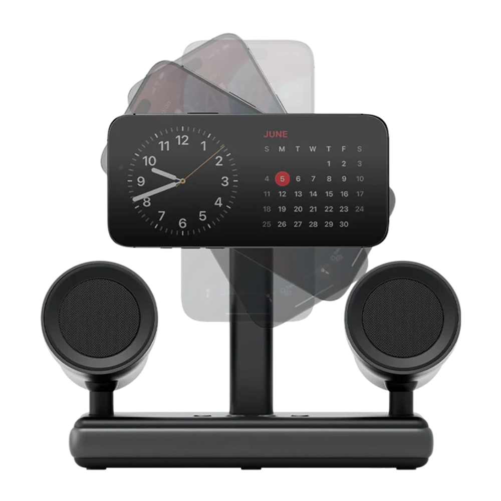 Зарядная станция MagSafe со встроенными динамиками Energea MagAudio для iPhone (Qi2) Беспроводная зарядка: Qi 15 Вт. Проводная зарядка: нет. Сертификация Qi2. Отсутствует LED-индикация