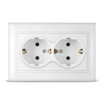 Розетка двухместная "UNIVersal" серия "Севиль" с/з, с/у, 16А, 220В, белая (еврослот) (HU2207)
