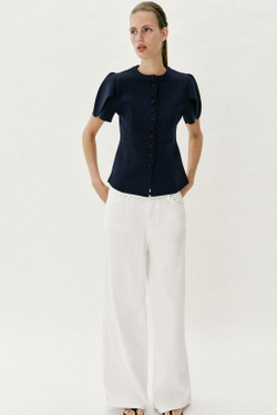 ZARA КАРДИГАН С ОБЪЕМНЫМИ РУКАВАМИ И РАЗРЕЗАМИ, МОРСКОЙ СИНИЙ