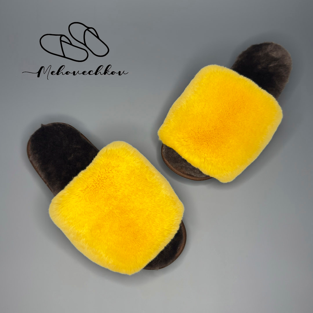Тапочки для дома из меха кролика| Горчичный