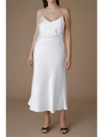 Белая юбка весенняя, атласная плотная, шелковая на резинке