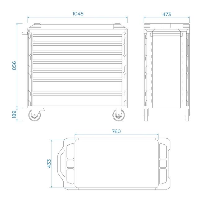 KING TONY (87SQ33-7B-BK) Тележка инструментальная, 7 выдвижных ящиков, «SQUAD», широкая