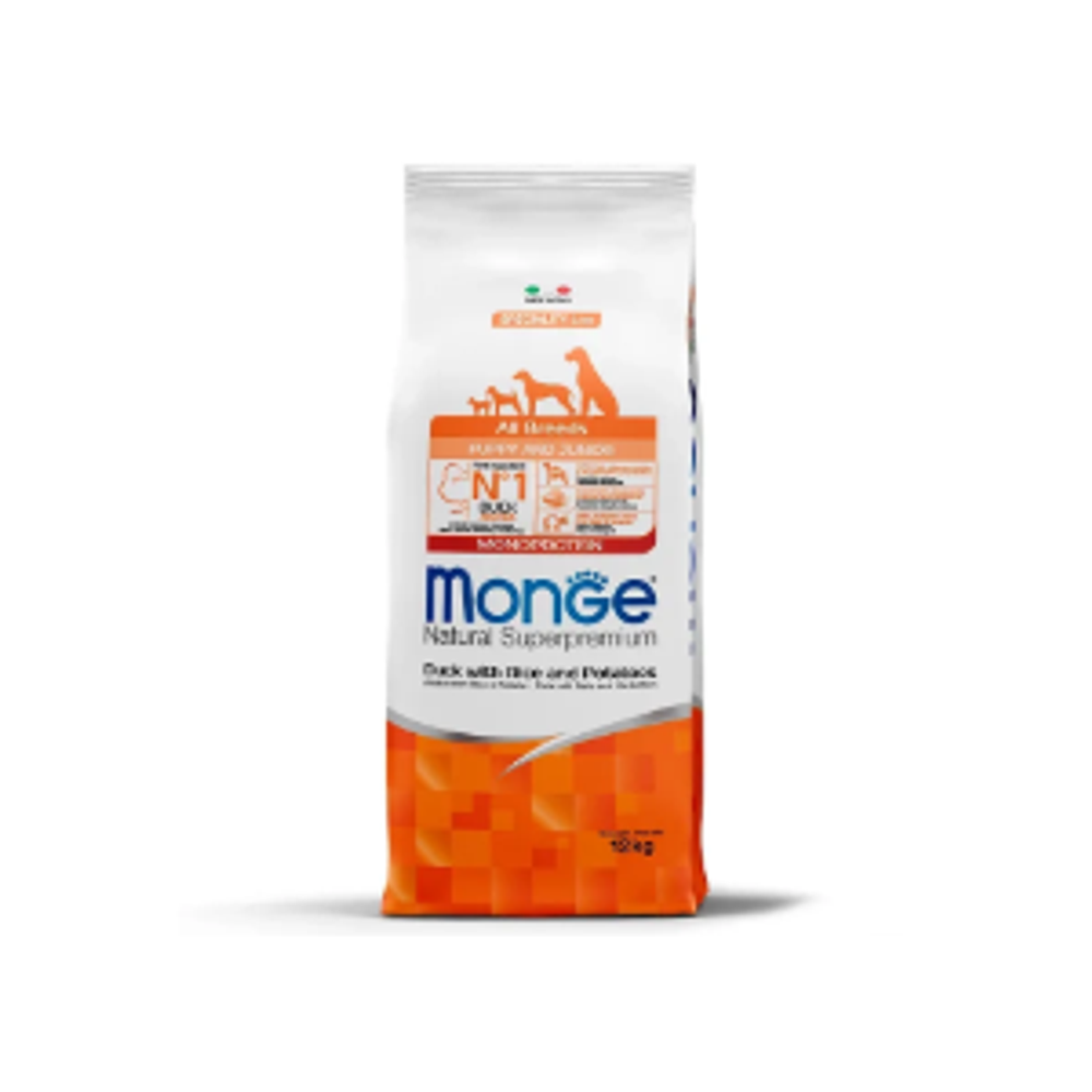 Сухой корм для щенков всех пород из утки с рисом и картофелем Monge Dog Speciality Line Monoprotein 12кг