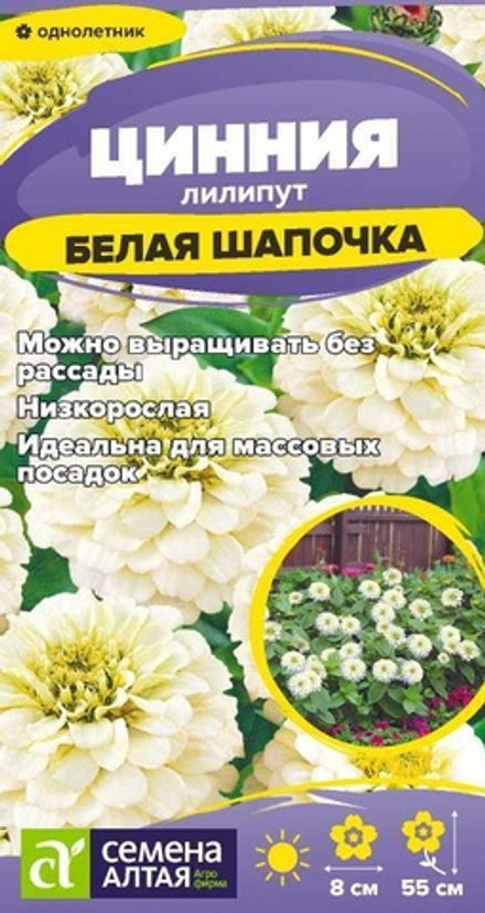 Цинния лилипут Белая Шапочка 0,2 (Семена Алтая)