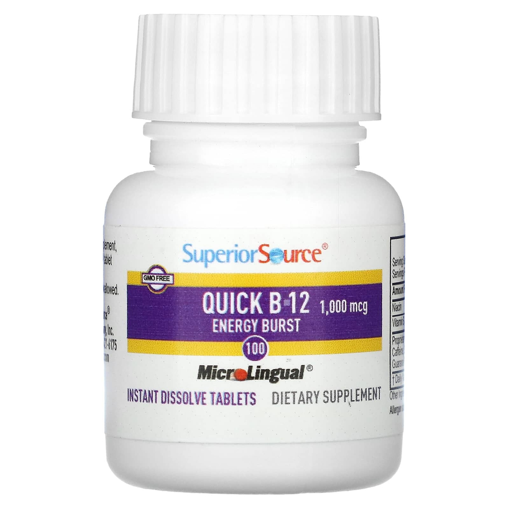 Superior Source, Quick B-12, энергетический взрыв, 1000 мкг, 100 быстрорастворимых таблеток MicroLingual