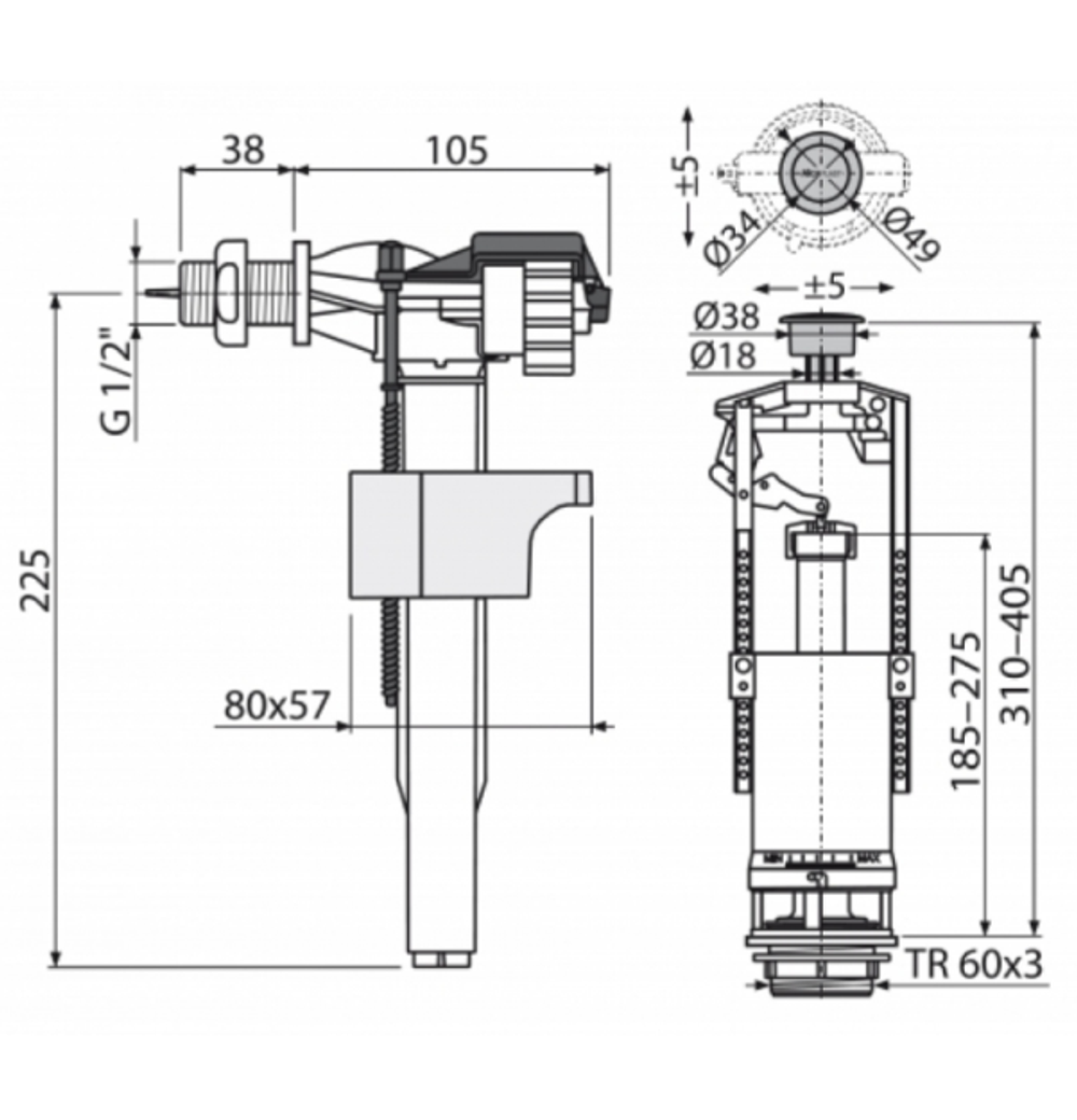 Арматура запорная ALCAPLAST 1/2" боковая