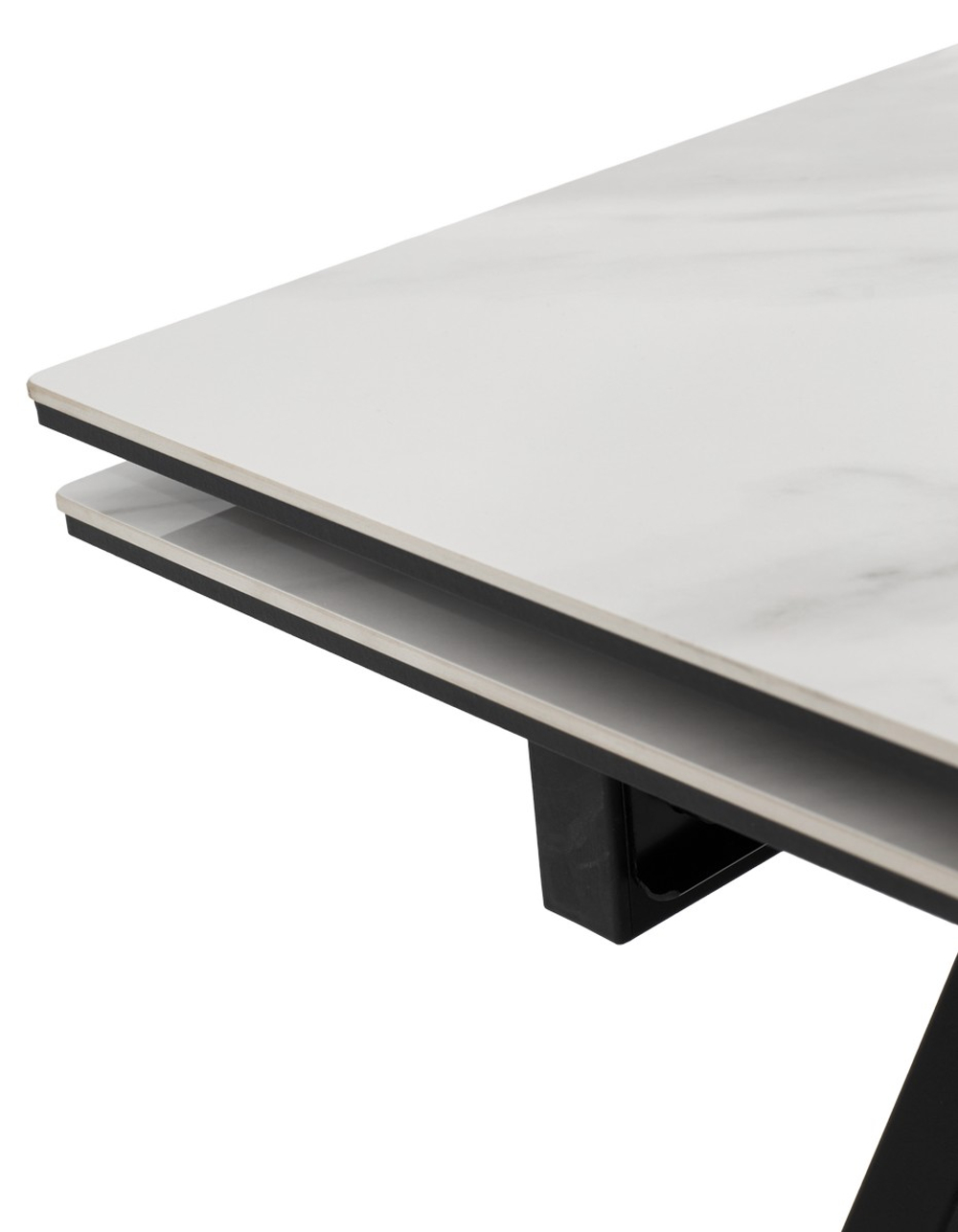 Стол МОРИС-2 140 БЕЛЫЙ МРАМОР АКТИВНЫЙ , керамика / Черный каркас, М-City