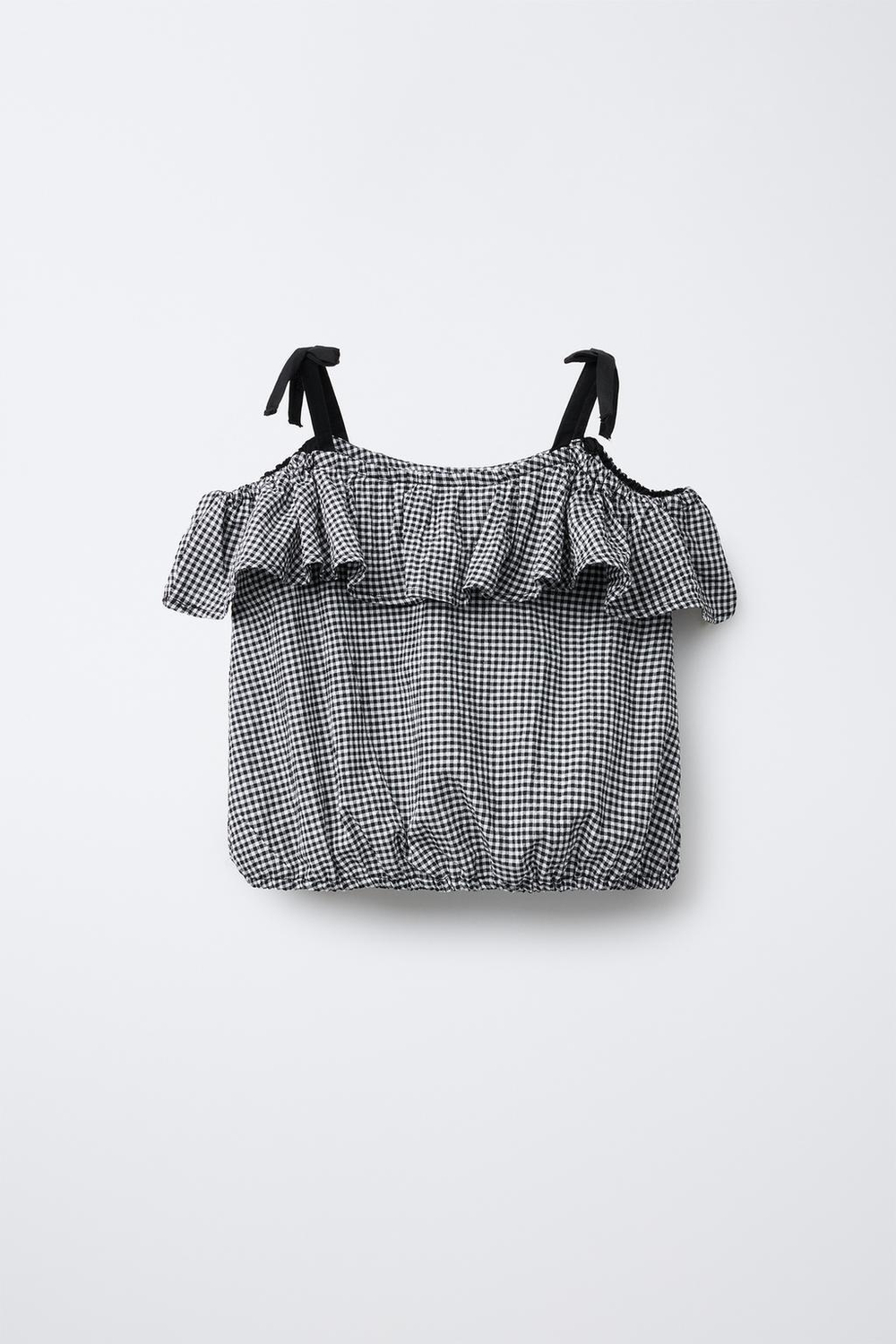 ZARA ТОП В КЛЕТКУ ВИШИ, БЕЛЫЙ / ЧЕРНЫЙ