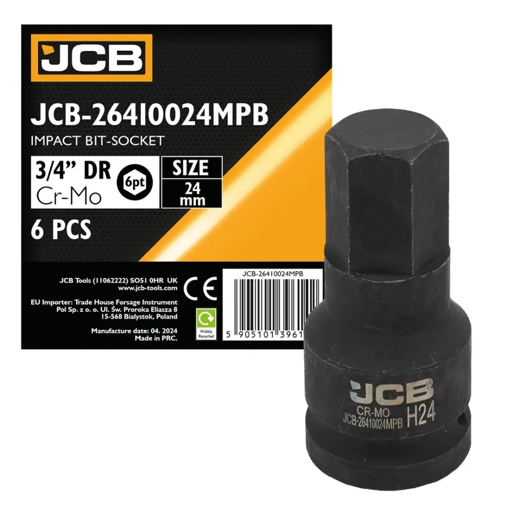 Головка-бита ударная 6-гранная 3/4'', 24мм JCB JCB-26410024MPB