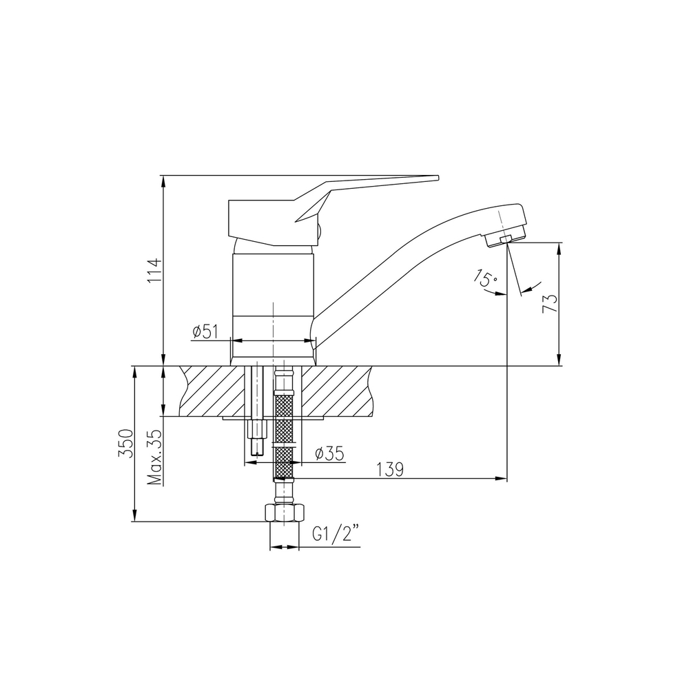 Смеситель для кухни 40к HB4563 HAIBA б/отв п/шпильку