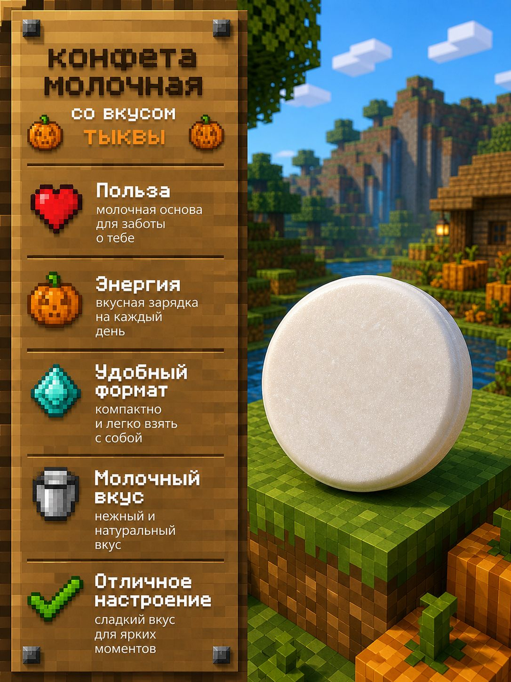 Энергетические таблетки PixelTab с кокосовым MCT-маслом со вкусом тыквы