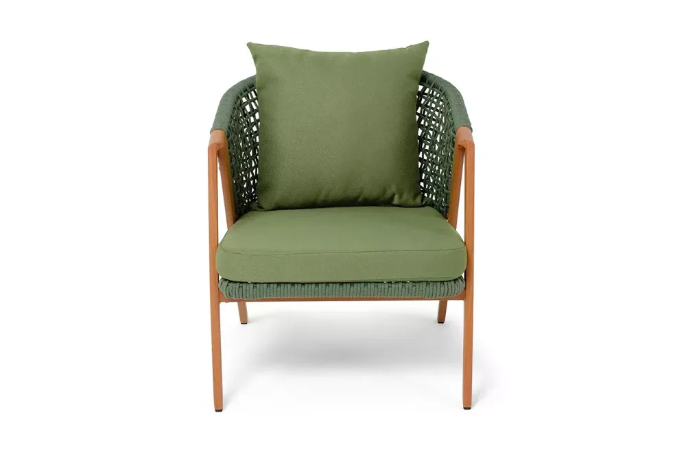 "Амстердам" кресло плетеное из роупа, каркас алюминий, роуп зеленый круглый, ткань зеленая