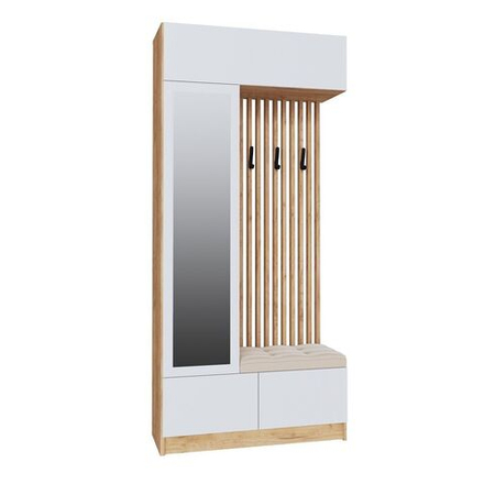 Прихожая Руэлла, ЛДСП, мягкое сиденье, дуб крафт золотой/белый