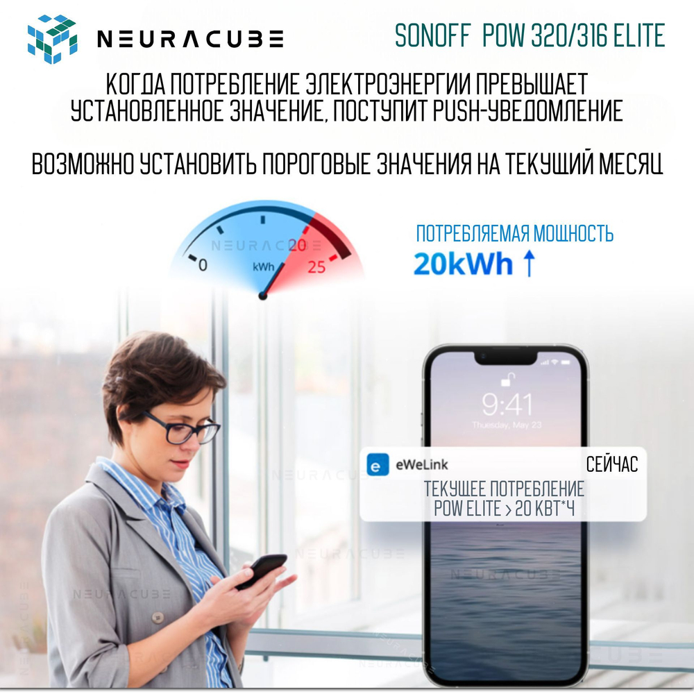 Умное WiFi Реле с контролем потребляемой мощности Sonoff POWR316D Elite, 16А/3500Ватт (Работает с Яндекс Алисой)