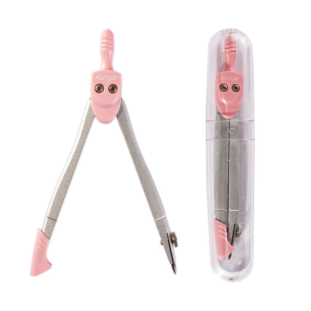 Циркуль Alingar, металлический, 82 мм, с грифелем, пластик. футляр, картонный стенд, розовый