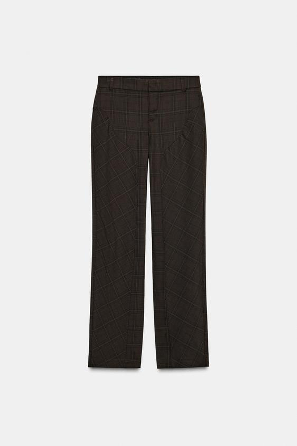 ZARA БРЮКИ В КЛЕТКУ С ДЕКОРАТИВНЫМИ ШВАМИ, ХАКИ