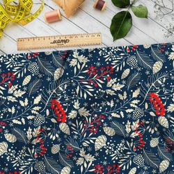 Ткань мембрана рябина с заснеженными листьями