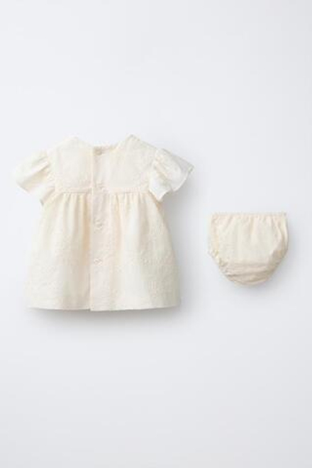 ZARA ПЛАТЬЕ И ТРУСИКИ С ВЫШИВКОЙ, ЭКРЮ