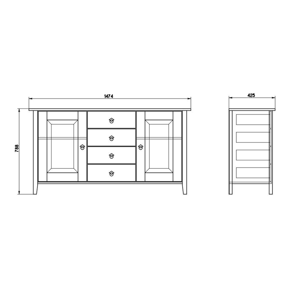 Комод, 148х43х79, Боцен, с ящиками, для одежды и игрушек, под телевизор, из массива дерева, белый, Dipriz