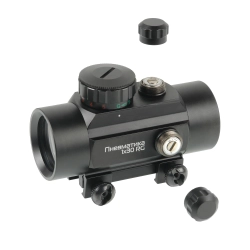 Прицел коллиматорный Veber Пневматика 1x30 RG, вид сбоку с крышкой и винтами