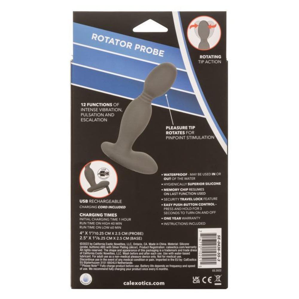 Серый вибромассажер простаты с ротацией Rotator Probe (Цвет: серый)