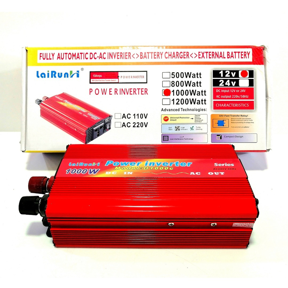 Инвертор (12 вольт) напряжения LaiRun 12-220V 1000W (12 вольт) 0,9 кг  28х12х6 (2)