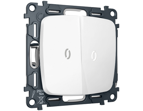 MO124035 Комплект механизма 2-кл проходного выключателя с подсветкой 5600K OMEGA Белый матовый QUANT (OP1240, VM120, G25W)