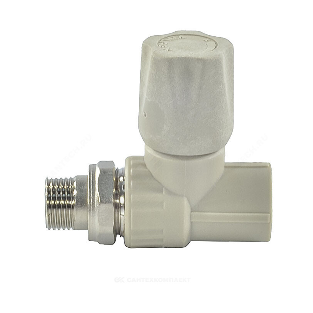 Клапан (вентиль) PP-R запорный серый Дн 20х1/2" Ру25 НР прямой для радиатора VALFEX 1014620012Г