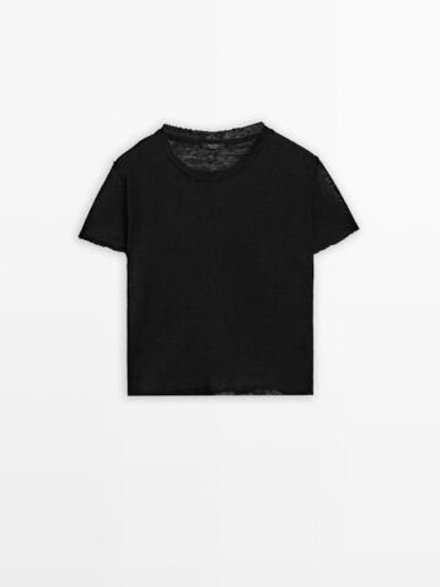 Massimo Dutti Ажурная футболка из смесового льна, черный