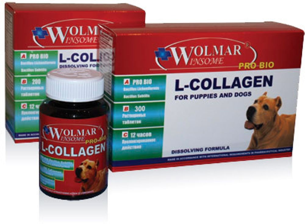 WOLMAR WINSOME® PRO BIO L-COLLAGEN Cинергический комплекс для восстановления и продуцирования сухожилий, связок, соединительных суставных тканей и их оболочек, у собак всех возрастов. 100 таб