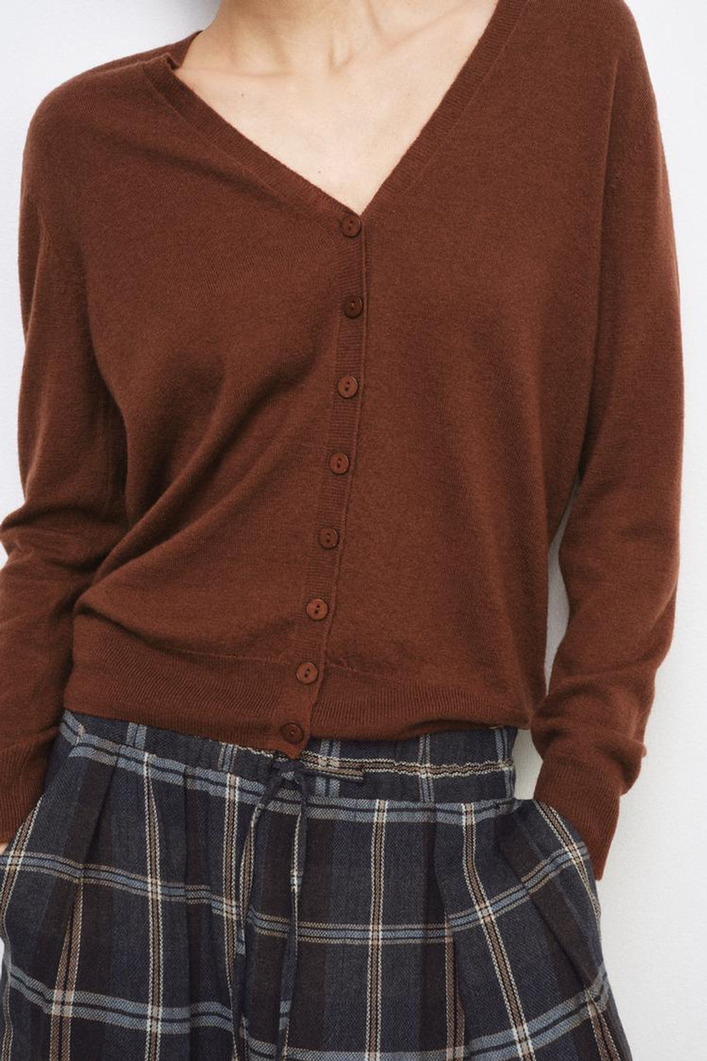 ZARA КАРДИГАН ИЗ 100% СВЕРХМЯГКОЙ ШЕРСТИ, КОРИЧНЕВЫЙ