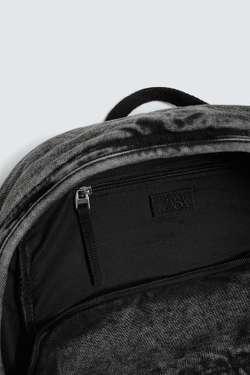 ZARA ДЖИНСОВЫЙ РЮКЗАК С ЭФФЕКТОМ ПОТЕРТОСТИ, ЧЕРНЫЙ