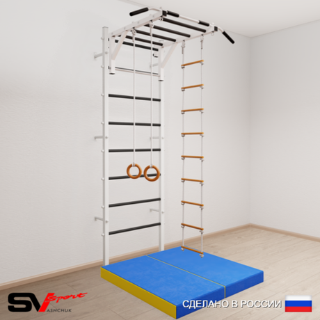 Шведская стенка Sv Sport усиленная 6374 (Турник рукоход/Кольца/Лестница/Мат 1м)
