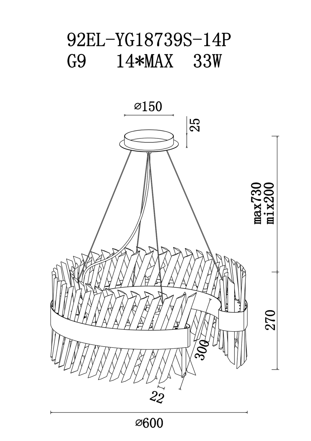 Люстра Garda Decor 92EL-YG18739S-14P