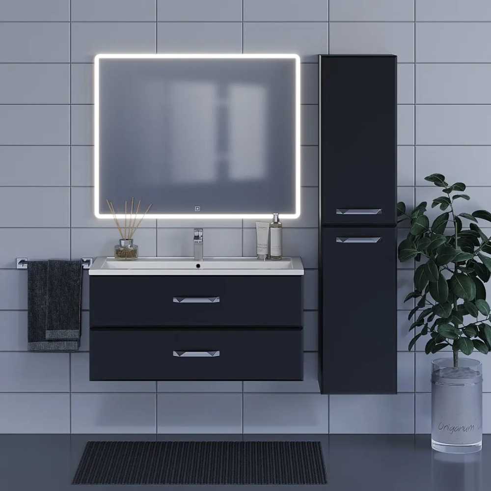 Тумба с раковиной для ванной Uperwood Foster 100 см, подвесная, черная