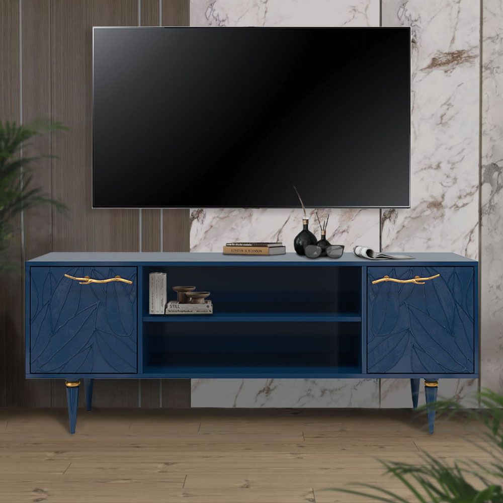 Тумба под ТВ Арт Колор leaves 155см Классик Голд Королевский синий