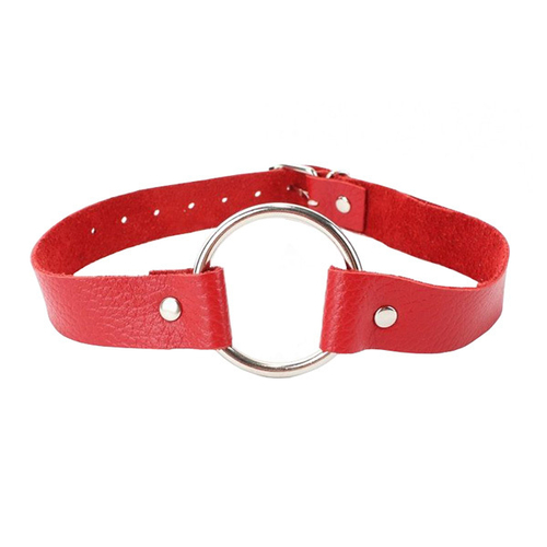 Красный кожаный кляп с металлическим кольцом 4,5см БДСМ Арсенал 60003