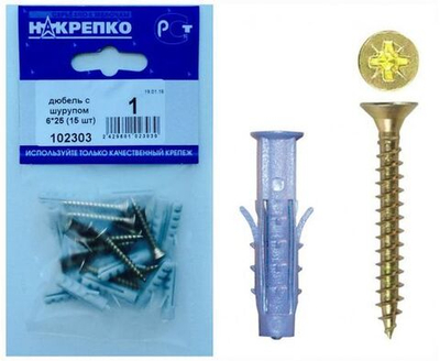 Дюбель с шурупом 6х25 (15 шт BL), НАКРЕПКО 102303