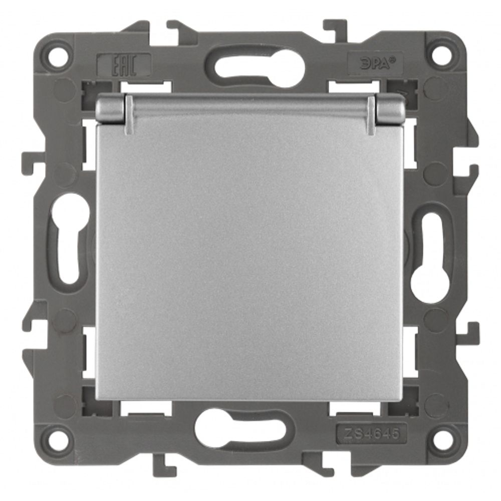 14-2103-03 ЭРА Розетка 2P+E Schuko со шторками с крышкой, 16A-250В, IP20, Эра Elegance, алюминий