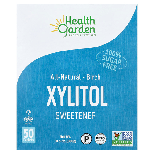 Health Garden, Полностью натуральный березовый ксилитол, подсластитель, 50 пакетиков по 6 г (0,21 унции)
