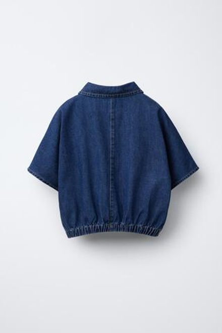 ZARA ДЖИНСОВАЯ РУБАШКА С ЦВЕТОЧНЫМ УЗЛОМ, СИНИЙ