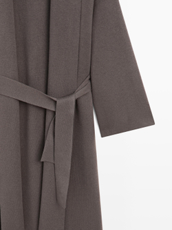 Massimo Dutti Длинный кардиган с поясом, коричневый