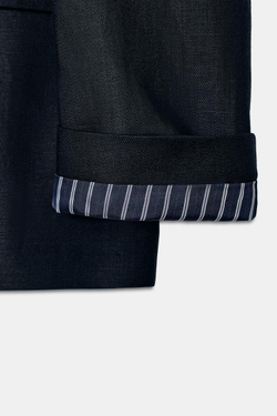 ZARA ДВУБОРТНЫЙ ЛЬНЯНОЙ БЛЕЙЗЕР СО СКАТАННЫМИ РУКАВАМИ, МОРСКОЙ СИНИЙ