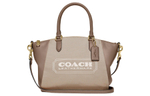COACH Elise Fabric With Calfskin Handbag, Shoulder Bag, Crossbody Bag, Briefcase Medium Women"s Khaki